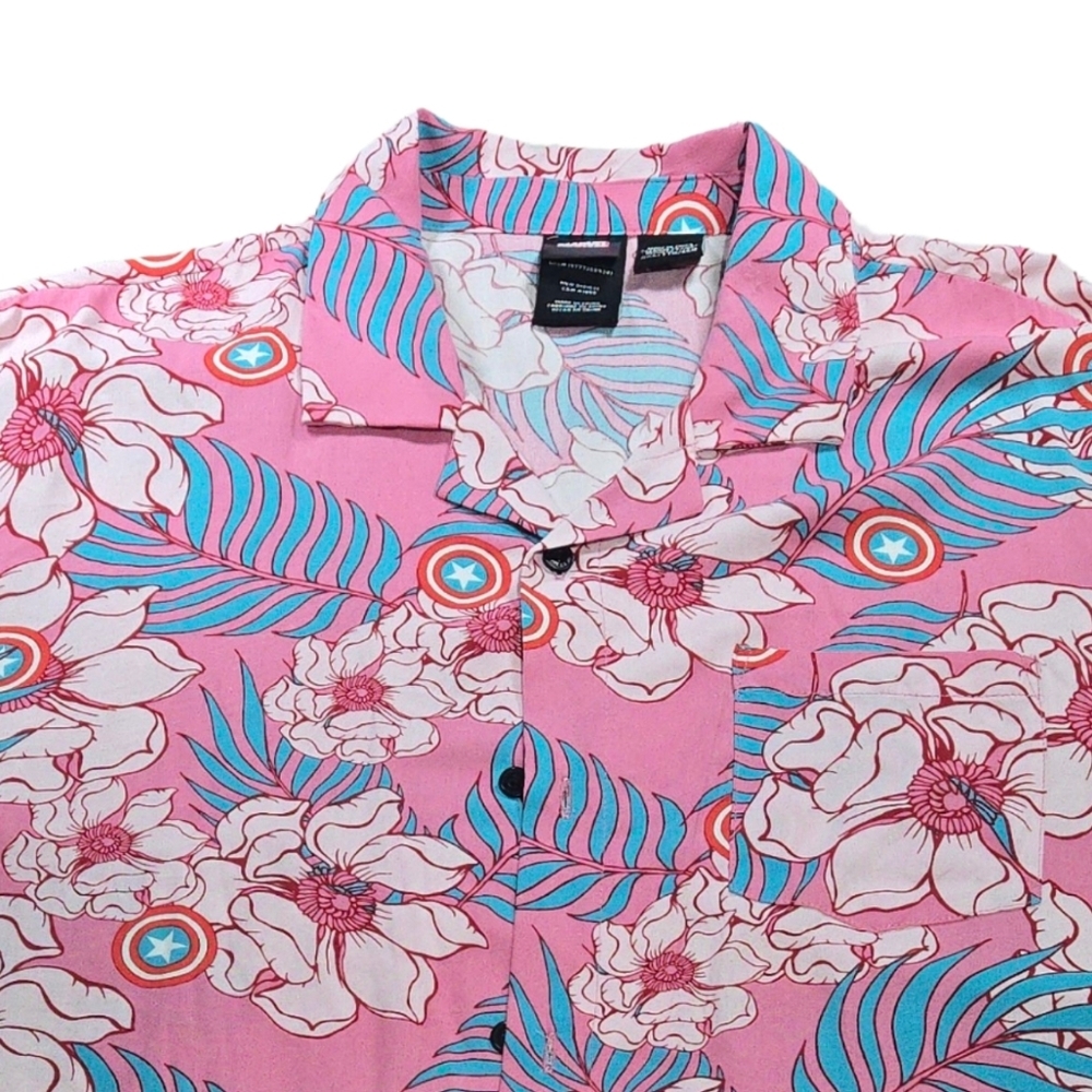 Marvel Button Down Shirt Floral Captain America Resortwesr Tropical Size XXL